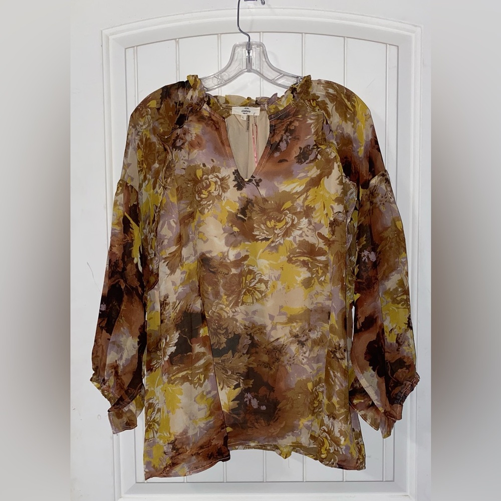 Entro Brown and Yellow Floral Blouse